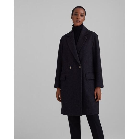 Club Monaco Black Relaxed Double Breasted Wool Coat Size Medium - Picture 1 of 7